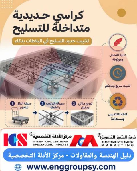 كراسي حديدية متداخلة للتسليح لتثبيت حديد التسليح في البلاطات بذكاء